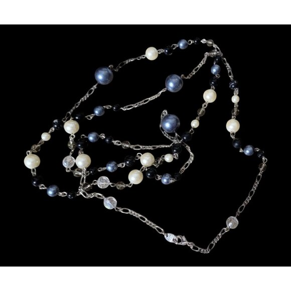 VTG Avon Long Faux Pearl & Bead Chain Necklace - Picture 3 of 4